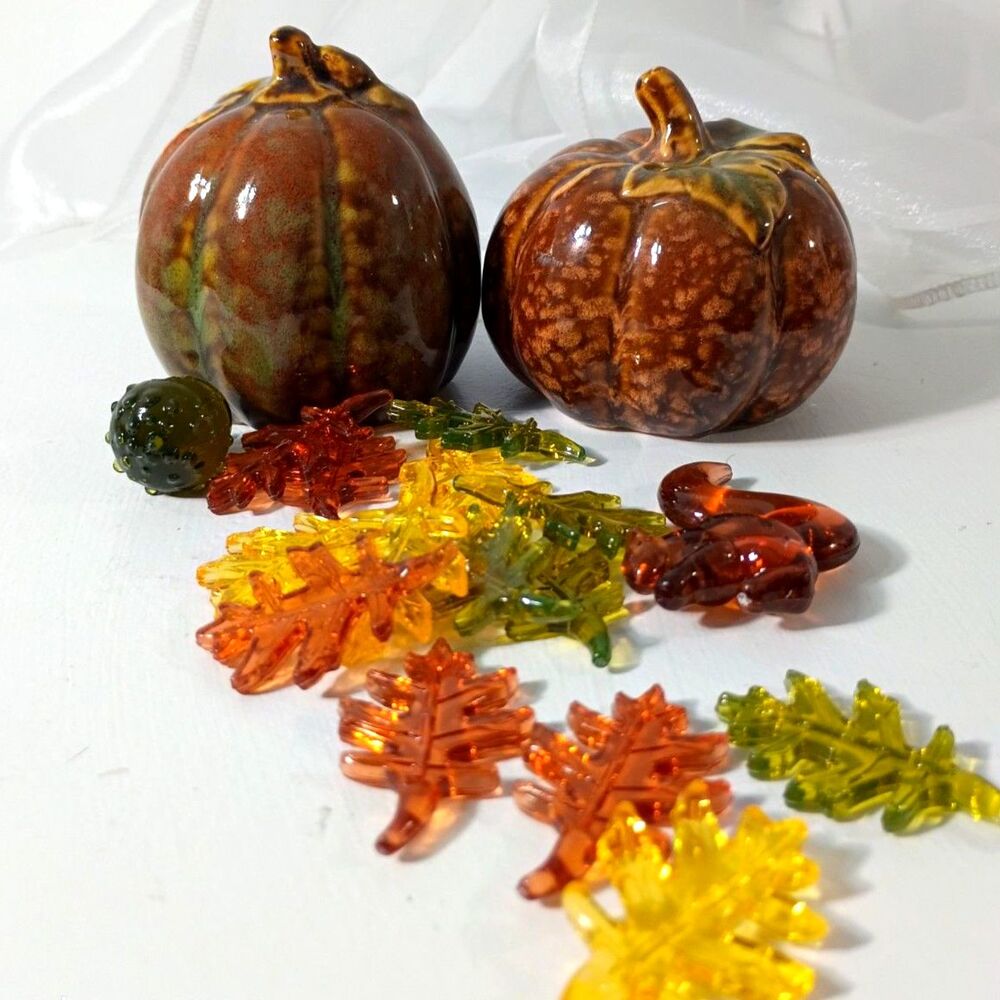 Vintage Greenbrier Ceramic Pumpkin Figurines Pair - Fall Autumn Harvest Decor